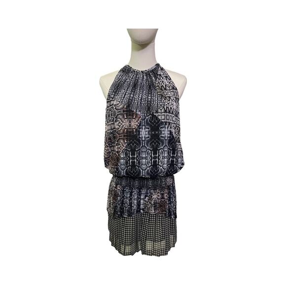 Ramy Brook Snakeskin Print Halter Dress Size Small Blouson Fit Lined Sleeveless - Picture 2 of 12